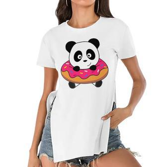 Cute Panda Bear Pandas Donut Sprinkles Women's Short Sleeves T-shirt With Hem Split | Mazezy