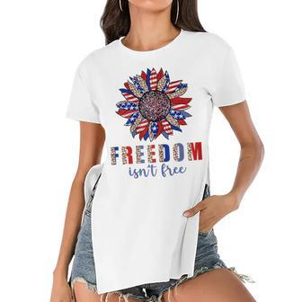 Freedom Isn’T Free Sunflower Memorial Day 4Th Of July Summer Women's Short Sleeves T-shirt With Hem Split - Seseable