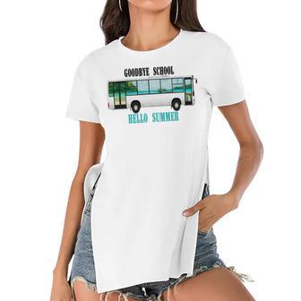 Goodbye School Hello Summer Last Day Design For Students Women's Short Sleeves T-shirt With Hem Split | Favorety