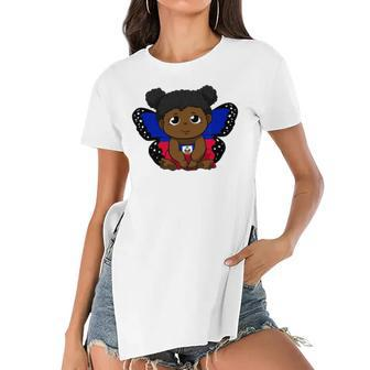 Haiti Haitian Love Flag Princess Girl Kid Wings Butterfly Women's Short Sleeves T-shirt With Hem Split | Mazezy