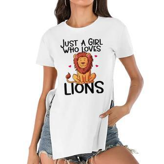 Just A Girl Who Loves Lions Cute Lion Animal Costume Lover Women's Short Sleeves T-shirt With Hem Split | Mazezy