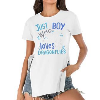 Kids Dragonfly Just A Boy Who Loves Dragonflies Gift V2 Women's Short Sleeves T-shirt With Hem Split - Seseable
