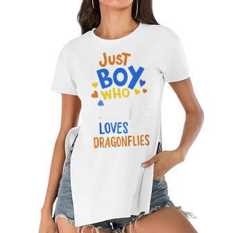 Kids Dragonfly Just A Boy Who Loves Dragonflies Gift Women's Short Sleeves T-shirt With Hem Split - Seseable