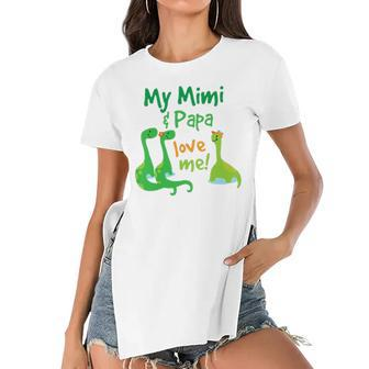 Kids My Mimi And Papa Love Me Dinosaur Grandson Women's Short Sleeves T-shirt With Hem Split | Mazezy