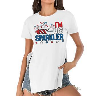 Mens Im His Sparkler Funny 4Th Of July Matching Couples For Her Women's Short Sleeves T-shirt With Hem Split - Seseable