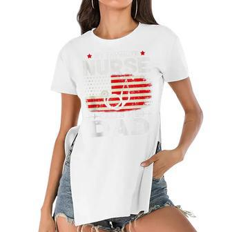 Mens My Favorite Nurse Calls Me Dad American Flag 4Th Of July Women's Short Sleeves T-shirt With Hem Split - Seseable