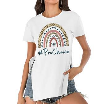 Pro Choice Leopard Rainbow Feminist Womens Rights My Choice Women's Short Sleeves T-shirt With Hem Split - Seseable