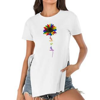 Rainbow Sunflower Love Is Love Lgbt Gay Lesbian Pride Women's Short Sleeves T-shirt With Hem Split | Mazezy