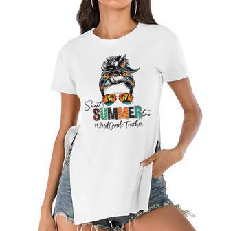 Sweet Summer Time 2Nd Grade Teacher Messy Bun Beach Vibes Women's Short Sleeves T-shirt With Hem Split | Mazezy