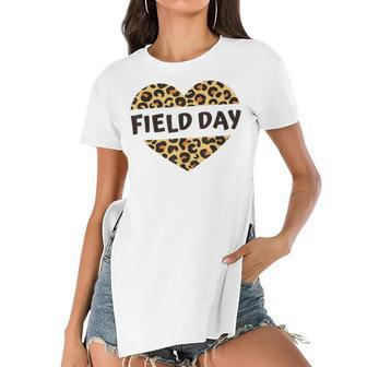 Teachers Field Day Leopard Heart Last Day Of School Kids Men Women's Short Sleeves T-shirt With Hem Split - Seseable