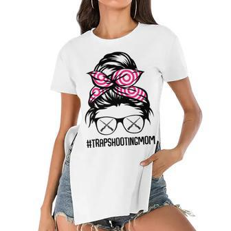 Trap Shooting Mom Messy Bun Hair Glasses Women's Short Sleeves T-shirt With Hem Split - Seseable