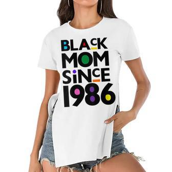 Womens Black Mom Since 1986 Funny Mothers Day Child Birthday Year Women's Short Sleeves T-shirt With Hem Split - Seseable