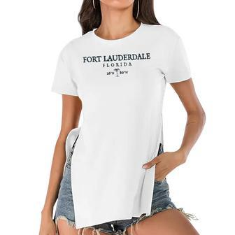 Womens Fort Lauderdale Florida Palm Tree Surf Beach Gift Tee Women's Short Sleeves T-shirt With Hem Split | Mazezy