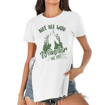 Womens Not All Who Wander Are Lost Yeti Lovers Funny Bigfoot Gift Women's Short Sleeves T-shirt With Hem Split | Mazezy