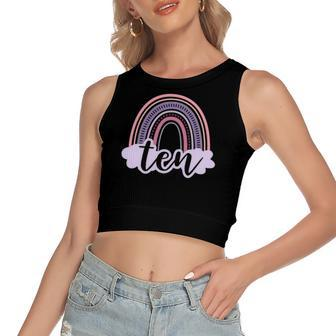 10 Years Old Boho Rainbow 10Th Birthday Girls Party Women's Crop Top Tank Top | Mazezy