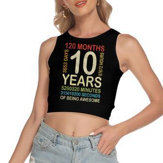 10Th Birthday 10 Years Old Vintage Retro 120 Months Boy Girl Women's Sleeveless Bow Backless Hollow Crop Top - Seseable