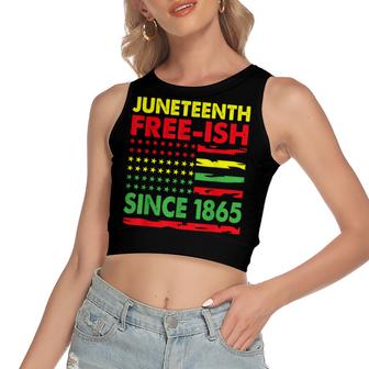 Juneteenth Free-Ish Since 1865 Pan African Flag 1865   Women's Sleeveless Bow Backless Hollow Crop Top