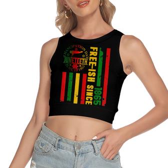 Juneteenth African Flag Free Ish Since 1865 Black Pride   Women's Sleeveless Bow Backless Hollow Crop Top