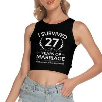27Th Wedding Anniversary Gifts Couples Husband Wife 27 Years V2 Women's Sleeveless Bow Backless Hollow Crop Top - Monsterry UK