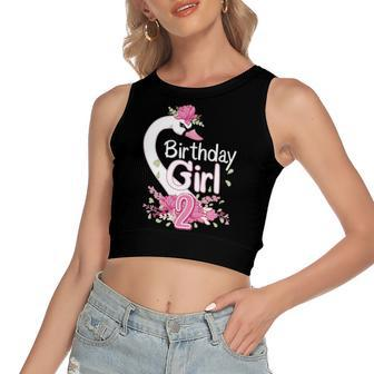 2Nd Birthday Wildlife Swan Animal 2 Years Old Birthday Girl Women's Crop Top Tank Top | Mazezy