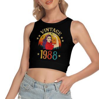 34Th Birthday 34 Years Old For Retro Vintage 1988 Women's Crop Top Tank Top | Mazezy