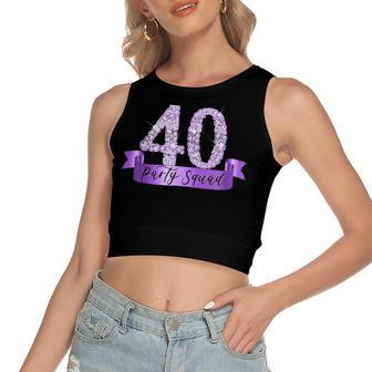 40Th Birthday Party Squad I Purple Group Photo Decor Outfit Women's Sleeveless Bow Backless Hollow Crop Top - Seseable