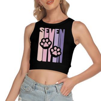7Th Birthday Paw Cute Dog Fan 7 Years Old For Girls Women's Crop Top Tank Top | Mazezy