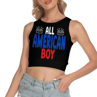 All American Boy 4Th Of July Boys Kids1574 T-Shirt Women's Sleeveless Bow Backless Hollow Crop Top - Monsterry