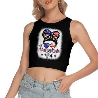 All American Girls 4Th Of July Bleached Daughter Usa Women's Sleeveless Bow Backless Hollow Crop Top - Seseable