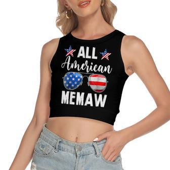 All American Memaw Matching Family Fourth 4Th Of July Women's Sleeveless Bow Backless Hollow Crop Top - Seseable