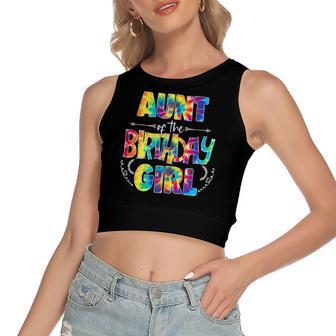 Aunt Of The Birthday Girl Matching Family Tie Dye Women's Sleeveless Bow Backless Hollow Crop Top