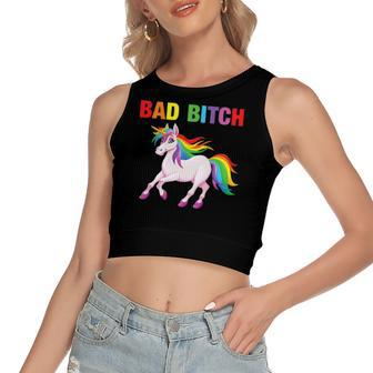 Bad Bitch Sarcastic Ironic Rainbow Unicorn Mean Attitude Women's Crop Top Tank Top | Mazezy
