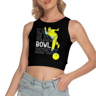Bowling Eat Sleep Bowl Repeat Women's Crop Top Tank Top | Mazezy