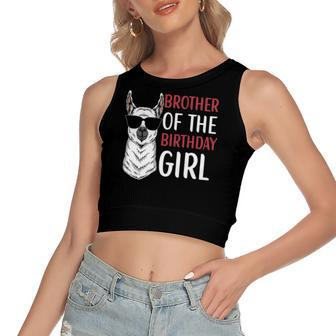 Brother Of The Birthday Girl Matching Birthday Outfit Llama Women's Crop Top Tank Top | Mazezy