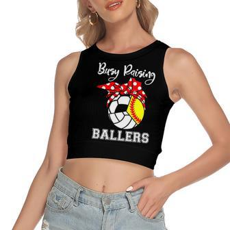 Busy Raising Ballers Softball Volleyball Soccer Mom Women's Crop Top Tank Top | Mazezy
