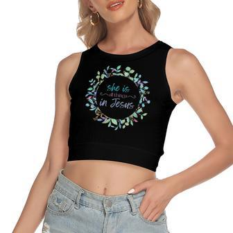 Christian She Is All Things In Jesus Gift Enough Worth Women's Sleeveless Bow Backless Hollow Crop Top