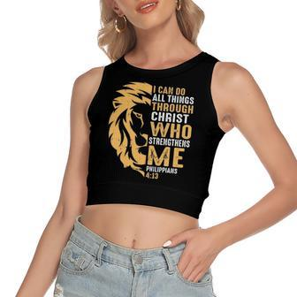 Christian I Can Do All Things Through Christ Lion Faith Women's Crop Top Tank Top | Mazezy