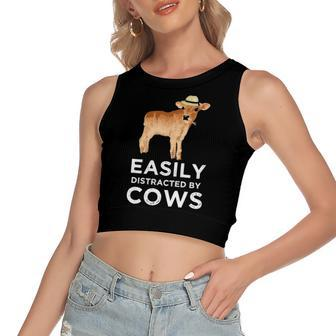 Cow For & Girls Cute Easily Distracted By Cows Women's Crop Top Tank Top | Mazezy