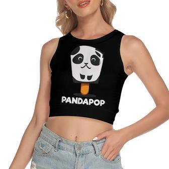 Cute Cartoon Panda Baby Bear Popsicle Panda Birthday Gift Women's Sleeveless Bow Backless Hollow Crop Top - Seseable