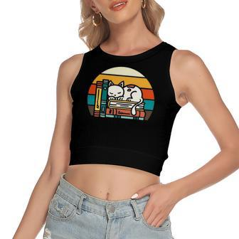 Cute Cat Lady Books Reading Kitty Animals Pet Vintage Women's Crop Top Tank Top | Mazezy