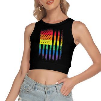 Distressed Rainbow Flag Gay Pride Rainbow Equality Women's Crop Top Tank Top | Mazezy