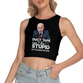 Duct Tape Cant Fix Stupid Sarcastic Political Humor Biden Women's Crop Top Tank Top | Mazezy