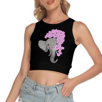 Elephant Hiding Behind Flowers Cute Animal Girls Women's Crop Top Tank Top | Mazezy