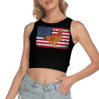 Farmer Dad 4Th Of July Patriotic Chicken Daddy Women's Sleeveless Bow Backless Hollow Crop Top - Seseable