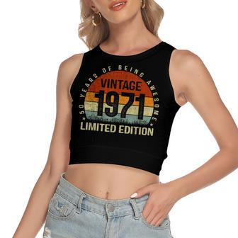 Fifty Years Of Being Awesome 50 Years Old 50Th Birthday Women's Sleeveless Bow Backless Hollow Crop Top - Seseable