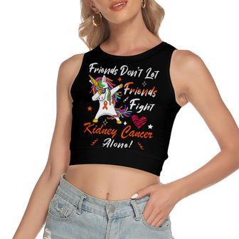 Friends Dont Let Friends Fight Kidney Cancer Alone Unicorn Orange Ribbon Kidney Cancer Kidney Cancer Awareness Women's Sleeveless Bow Backless Hollow Crop Top | Favorety