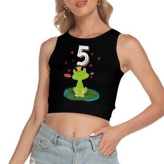 Frog Animal Lovers 5Th Birthday Girl B-Day 5 Years Old Women's Crop Top Tank Top | Mazezy