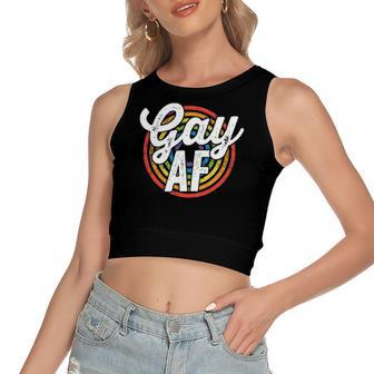 Gay Af Lgbt Pride Rainbow Flag March Rally Protest Equality Women's Sleeveless Bow Backless Hollow Crop Top