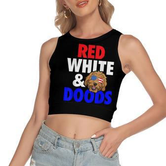 Goldendoodle Mom Dad 4Th Of July Doodle Dog Women's Sleeveless Bow Backless Hollow Crop Top - Seseable