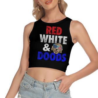 Goldendoodle Mom Dad 4Th Of July Doodle Gift Women's Sleeveless Bow Backless Hollow Crop Top - Seseable